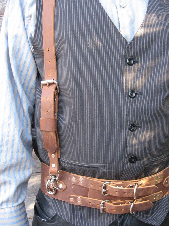 Steampunk Brown Leather Suspenders Belt