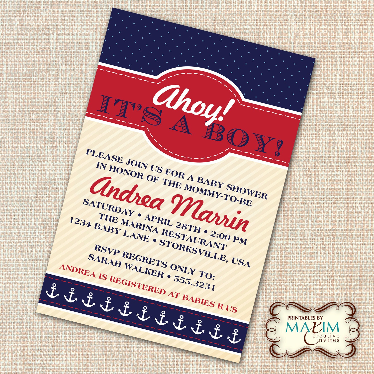 navy nautical baby shower invitation ahoy it's a boy