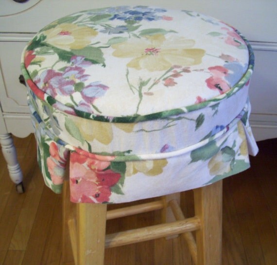 Floral Bar Stool Cushion Slipcover with Tailored Skirt