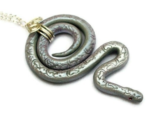 Items similar to Necklace Polymer Clay Snake on Etsy