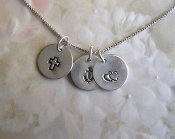 Hand Stamped Faith Hope and Charity in Sterling Silver