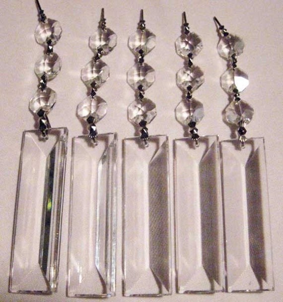 5 Chandelier Crystals Prisms Colonial Rectangle Triple Bead