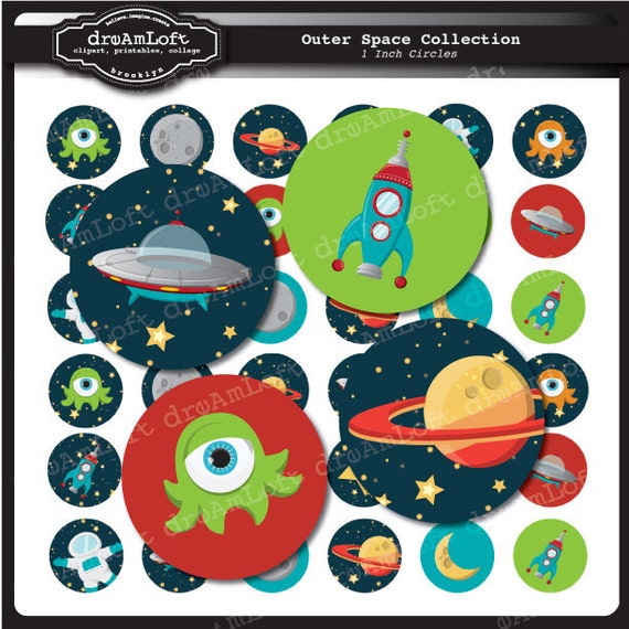 Outer Space Digital Collage Sheet 1 X 1 Inch Circles