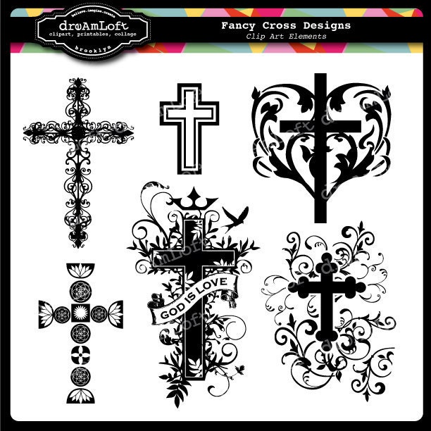 Fancy Cross Clip Art for religious cards christenings
