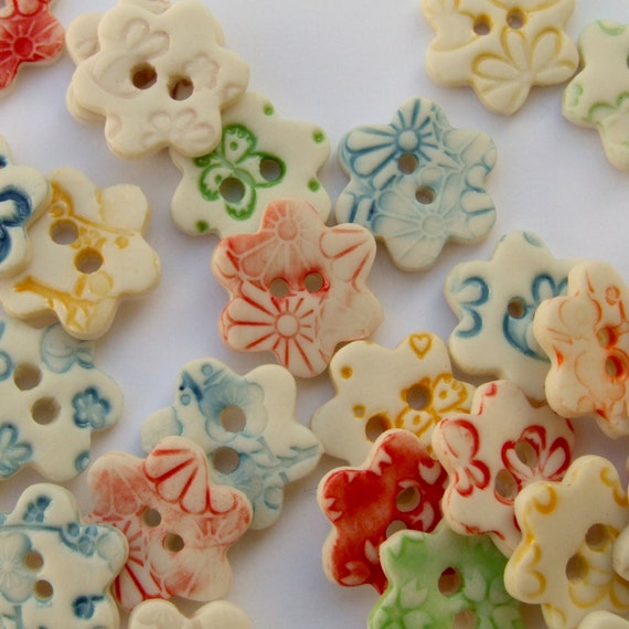 5 Porcelain Flower Shaped Buttons by melissaceramics on Etsy
