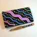 Checkbook Cover for Duplicate Checks with Pen Holder - Bright Waves on Black