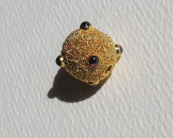 Bali GOLD Vermeil Bead with Garnets and Fine Granulation