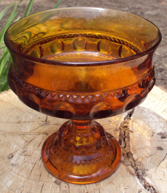 Vintage Amber Glass Compote