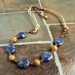 Copper Leather Necklace with Sodalite and Picture Jasper, Blue Gemstone, Handmade