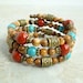 Boho Gypsy Bangle Bracelet - Turquoise, Red and Picture Jasper - Memory Wire