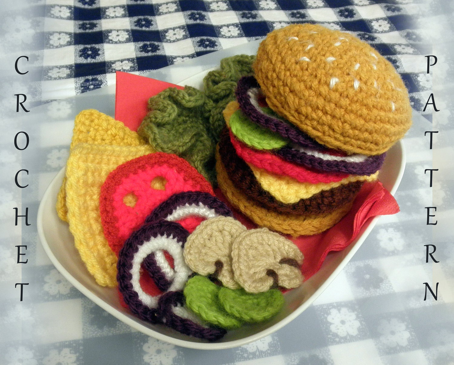 Hamburger Play Food PDF Crochet Pattern 