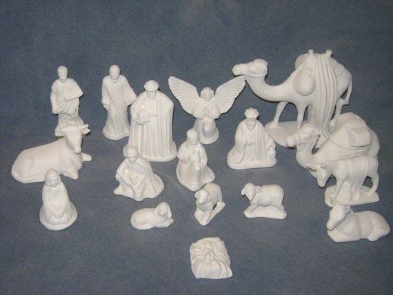 17pc. Bisque Nativity Set ready to paint by MRandMAsCeramiCrafts