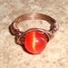Fire Orange Orb Ring Copper Wire Wrapped Cats Eye Size 7