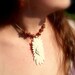SALE Bohemian Flower Carved Bone Choker Silk Cord and Copper Bali Beads
