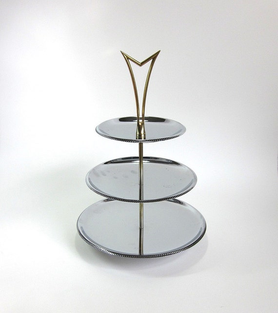 Chrome Three Tiered Serving Tray with Handle 60s