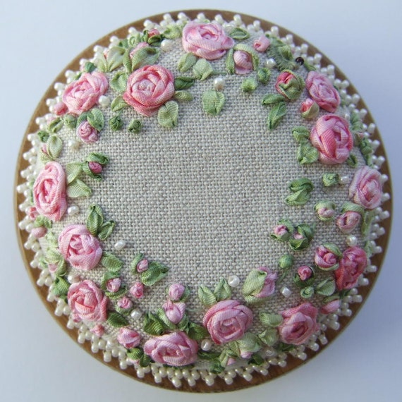 PP13 Roses and Pearls pincushion Pink Pattern by lornabateman22