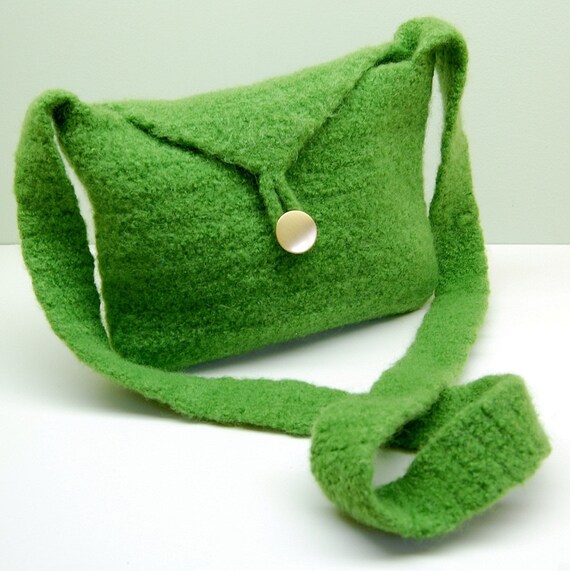 Felted Wool Cross Body Bag - Grass Kelly Green - Crocheted Purse ...