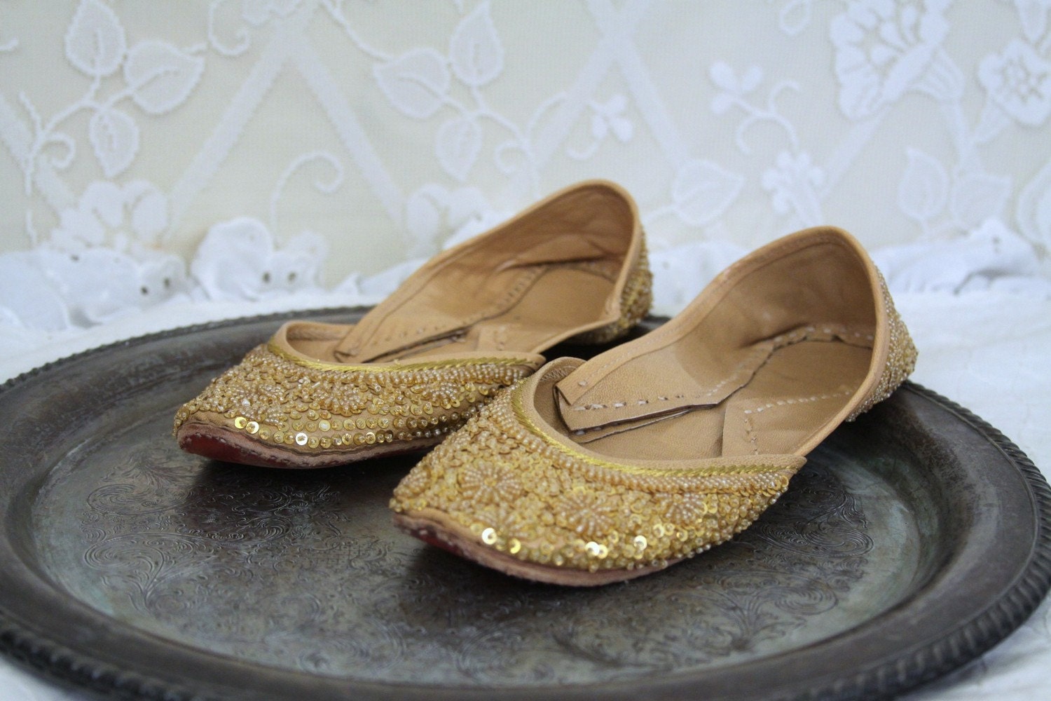 SALE Stunning BOLLYWOOD Indian leather beaded shoes lots of