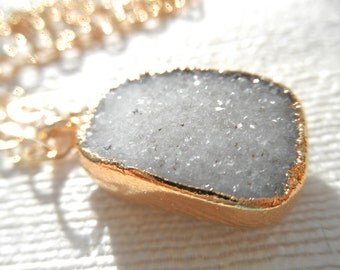 Bright white druzy - druzy necklace - white druzy necklace -- whitest white - gold necklace - druzy and gold - D R U Z Y 151