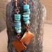 Turquoise and Antiqued Copper Squares Dangle Earrings