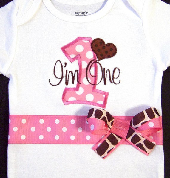 Items similar to First Birthday Girl Shirt/Bodysuit, Pink and Brown