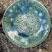 ceramic handmade bowl, green with dark blue flecks, mod, ring holder, ring dish, dipping dish, tappas