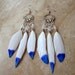 Feather Earrings - Painted Ombre Blue and White Feathers - High Tide