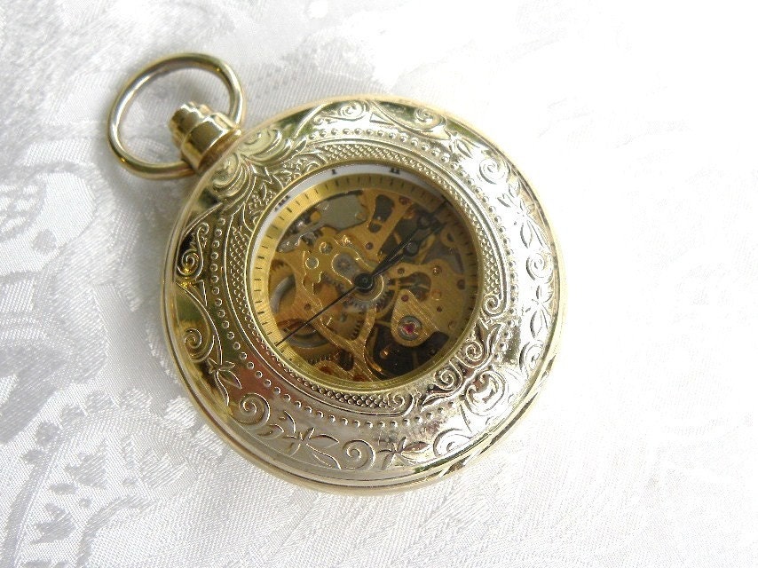 Majesti Open Skeleton Mechanical Pocket Watch by RescuedRelics