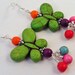 Green Magnesite Butterfly Earrings with Orange, Pink, Red, Turquoise and Purple Beads