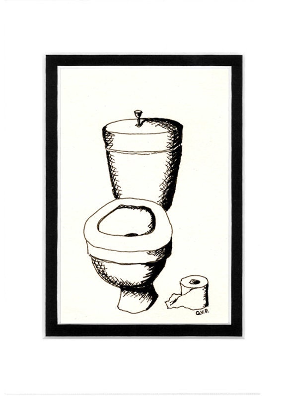 Items similar to Toilet & Toilet Paper Roll, Original Drawing, double