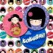 KOKESHI DOLLS DIGITAL COLLAGE SHEET - 1 INCH ROUND CIRCLES For Bottle Caps, Pebble Magnets, Stickers etc. (0099)