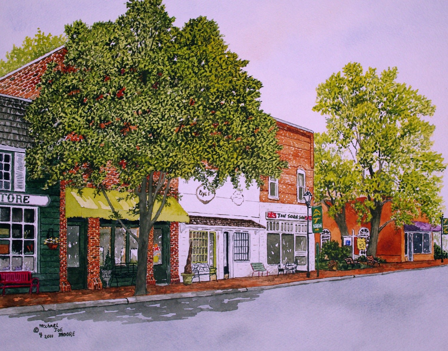 Davidson NC Main Street Print by Michael Joe Moore by MJMH2O