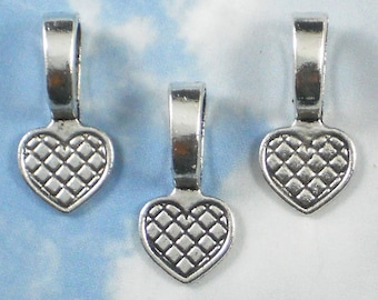 10 Large Heart Glue On Antiqued Silver Bails - Great for Dominos, Glass Cabochons, Bottle Caps (P106 -10)