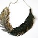 Feather Necklace, Black Leather Feather Jewelry, Gold tipped Leather, Black Swan, "Gilded Plumes" Statement Necklace