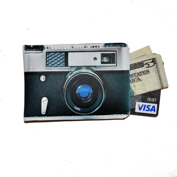 Business Card Case Retro Camera Black Silver Wallet Debit