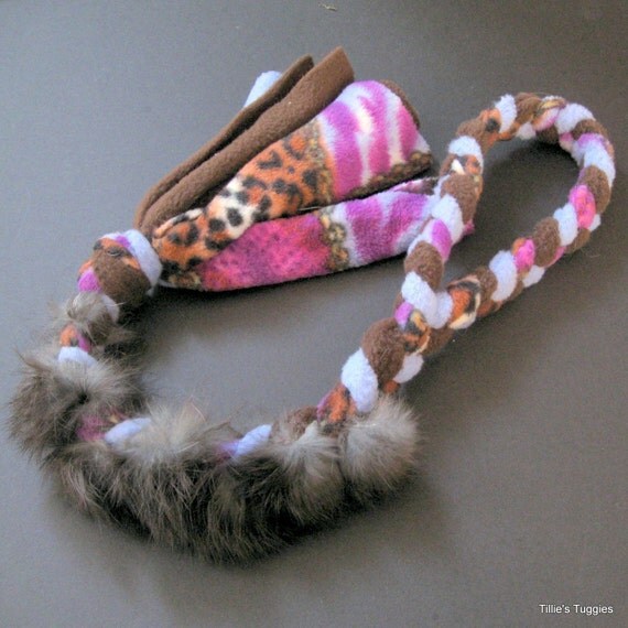 Real rabbit fur/fleece dog tug toy