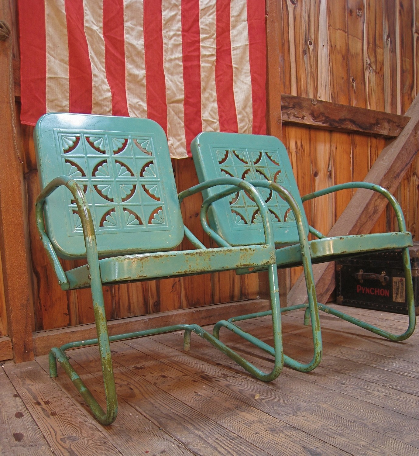 Vintage 1950s Turquoise Metal Lawn Porch Chairs