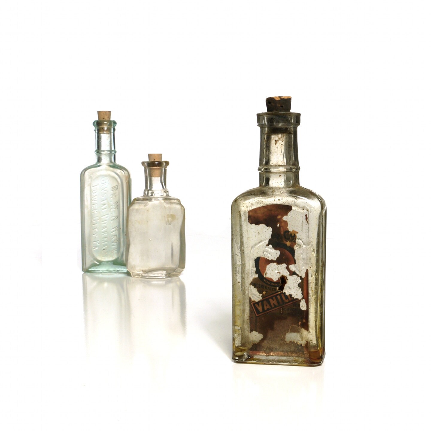Antique Bottles Glass Apothecary Bottles Set of Three