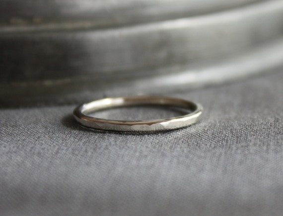 recycled white gold wedding ring skinny hammered white gold