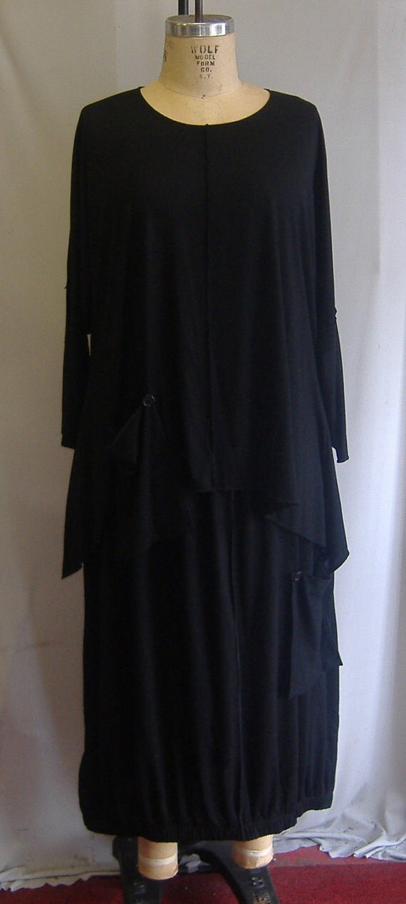 Coco and Juan Lagenlook Plus Size Top Black Knit Angled Tunic