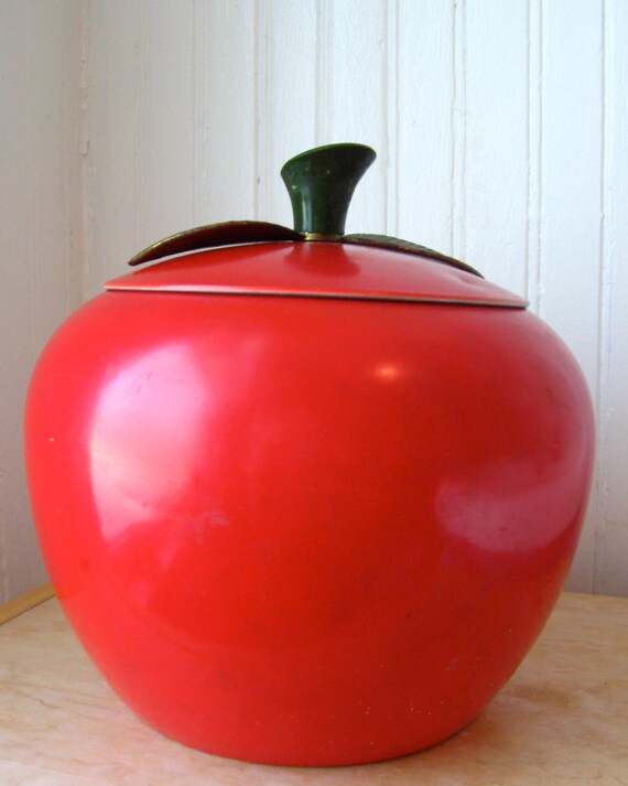 Vintage metal apple cookie jar