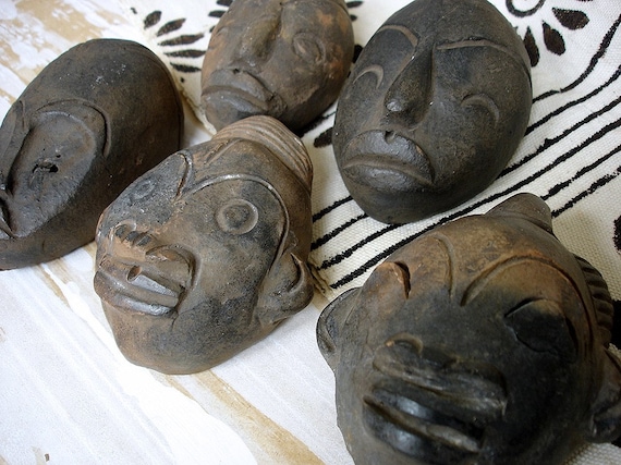 5 Small Vintage Clay Tribal African Masks