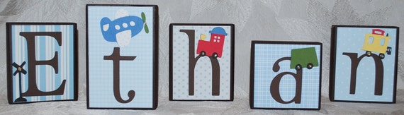 Items similar to Baby Name Blocks . Train . Ethan on Etsy