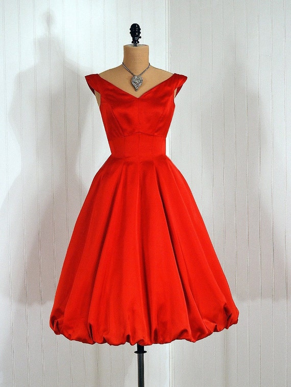Items similar to 1950's Vintage Fiery Cherry-Red Satin Designer-Couture ...