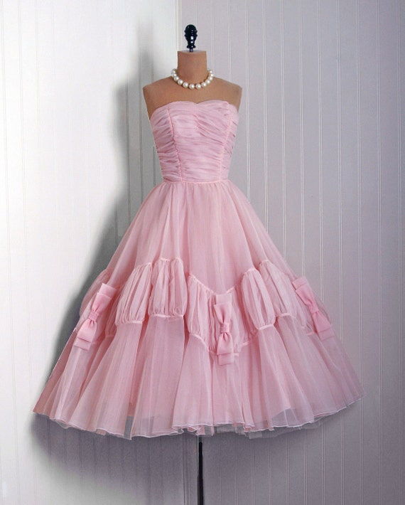 Items similar to 1950's Vintage Champange-Pink Ruched Chiffon-Couture ...