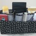 Bag and Purse Organizer Insert - Gray Leaves on Black -Five Sizes Available - Made to Order - Medium Shown