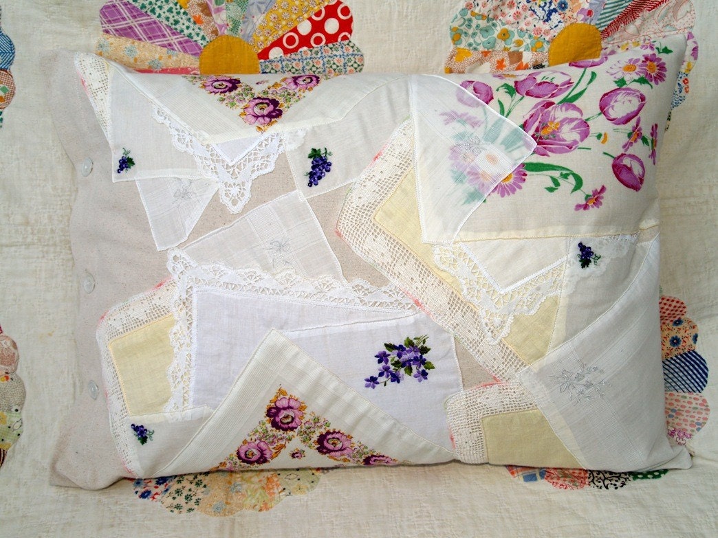 Upcycled Vintage Linen Pillowcase Pillow purple/yellow