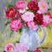 Print of Original oil painting floral flowers peonies roses 5" x 7" shabby chic cottage