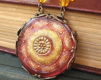 Rose Window XIV Giving Thanks Cathedral - Orange amber glass filigree necklace - Elysia