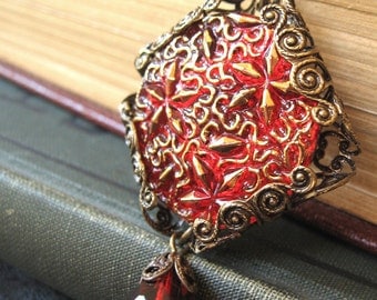 Fireworks - Red gold glass filigree necklace - Elysia
